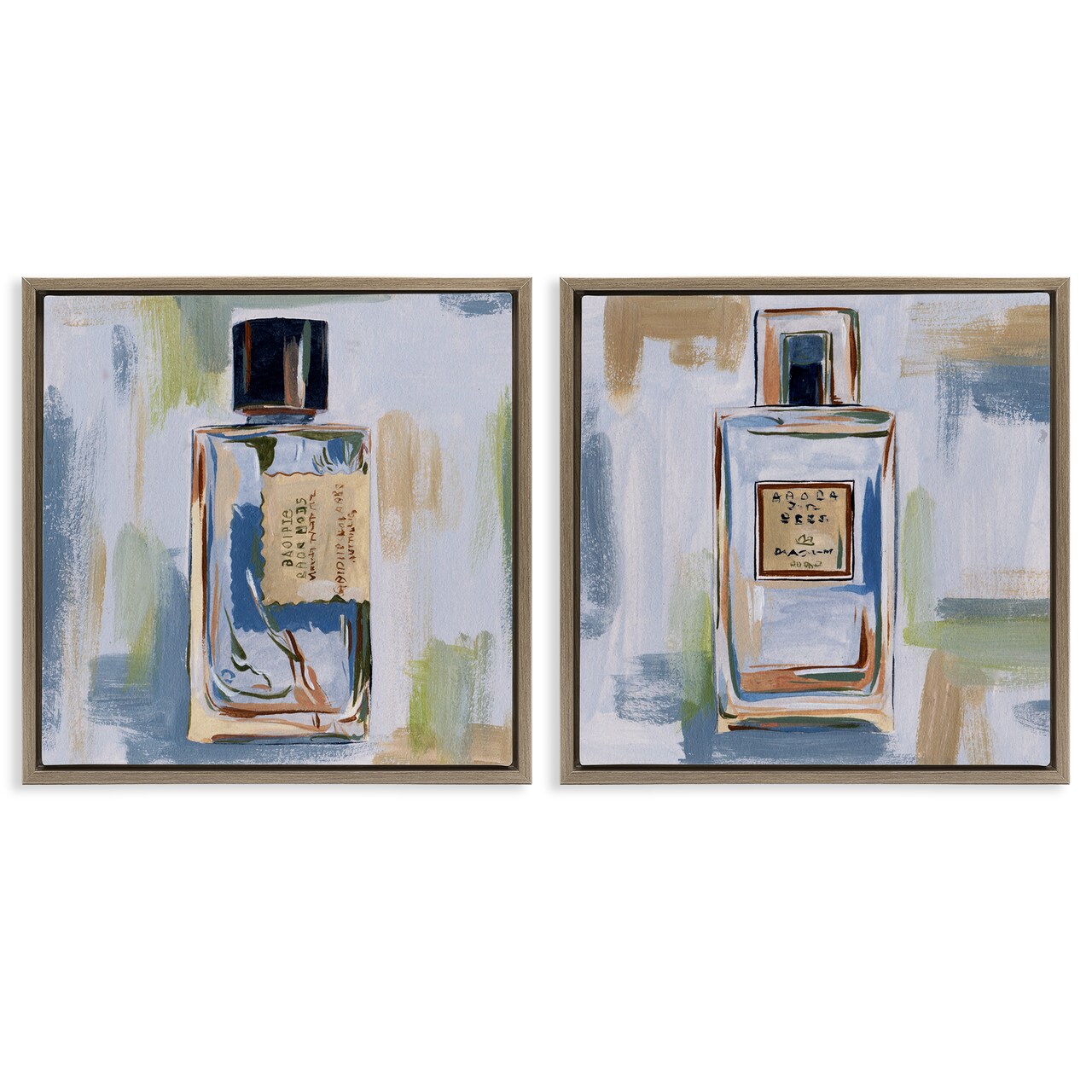 Stupell Industries Abstract Cologne Perfume Bottle 2 pc Framed Floater Canvas Wall Art Set Design by Melissa Wang